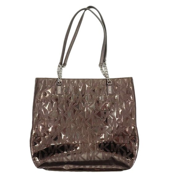 Michael Kors MK Jet Set Tote Bag Silver Gray Metal Chain Strap Handbag Purse - Picture 1 of 15